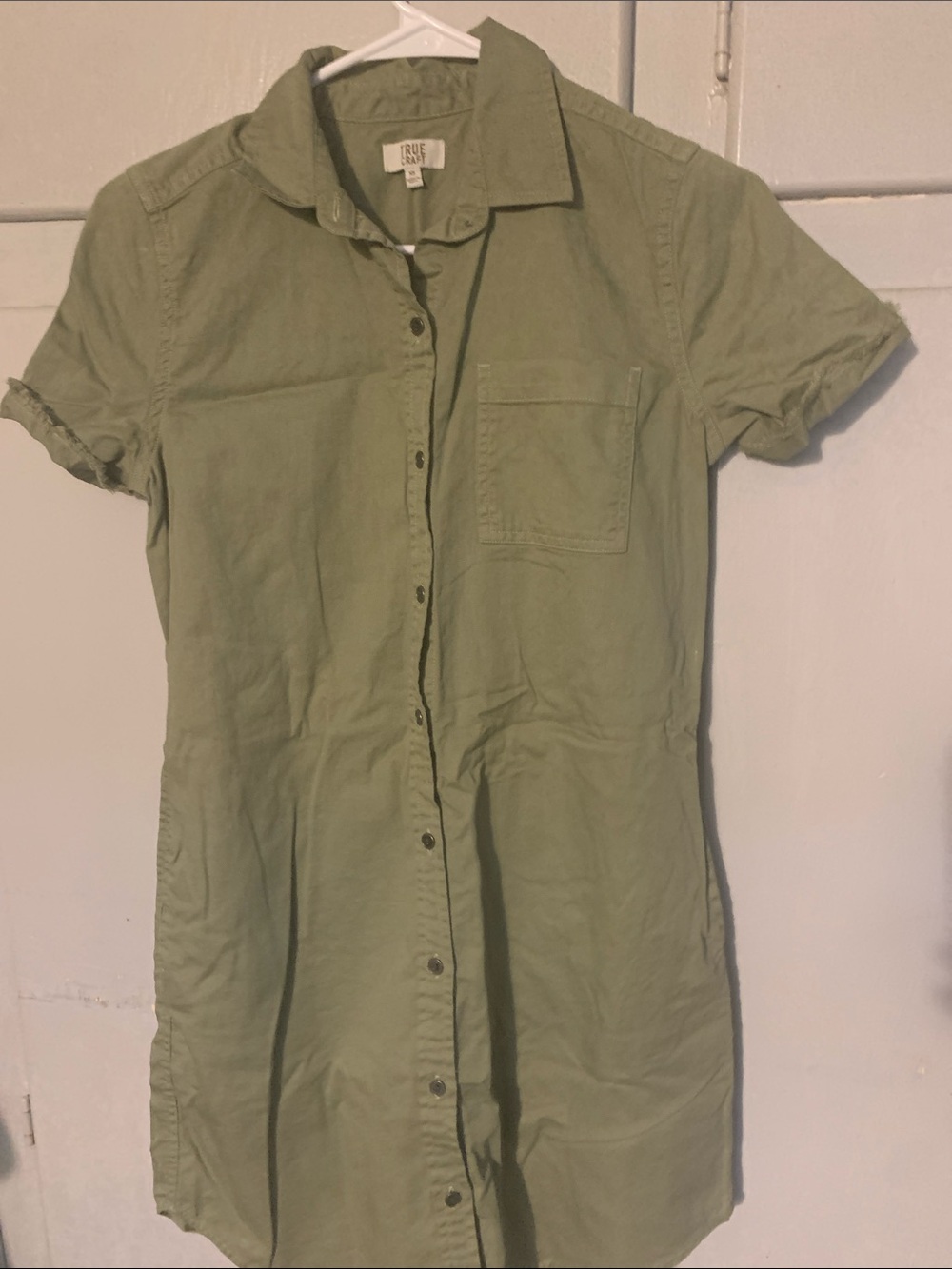 True Craft Light Olive Short-Sleeve Button-Down Mini Dress